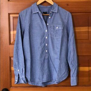 New J. Crew chambray Oxford 100% cotton button down relaxed boxy popover blouse